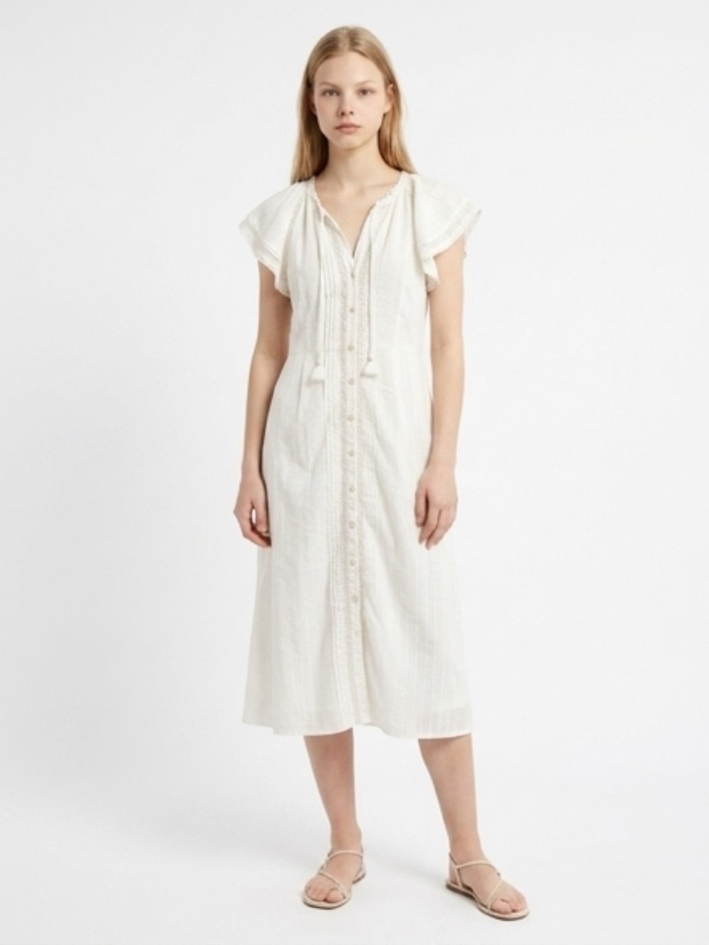 Tuckernuck Cleobella Cotton button Midi dress with flutter sleeves size small